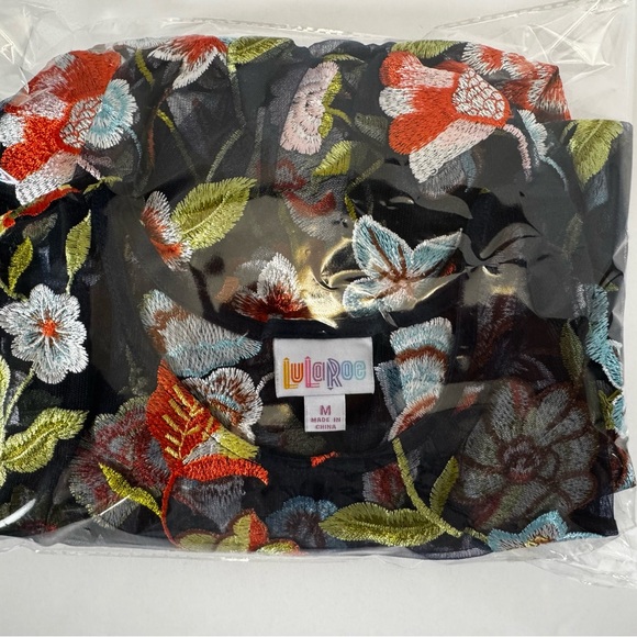 LuLaRoe Floral Embroidered Medium Navy Short Sleeve Dress M - Picture 13 of 14